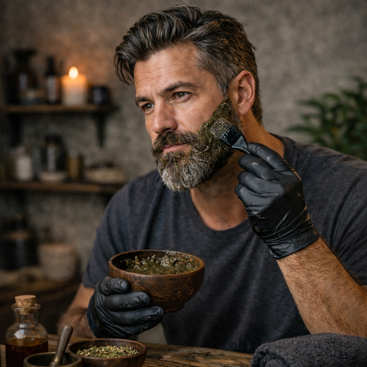 Man Applying The Bohemian King's Beard dye