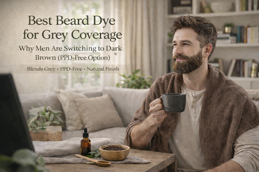 Man drinking from cup After applying Natural Beard Dye