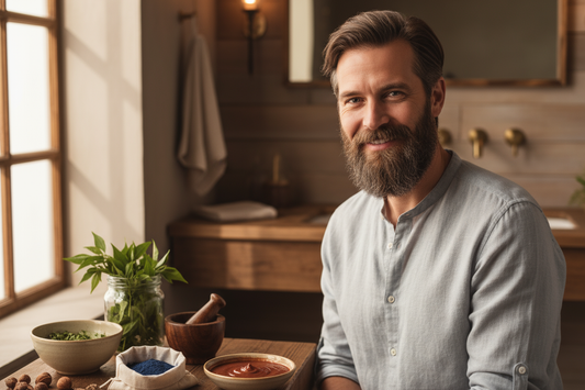 Man Preparing to Dye his beard with organic products